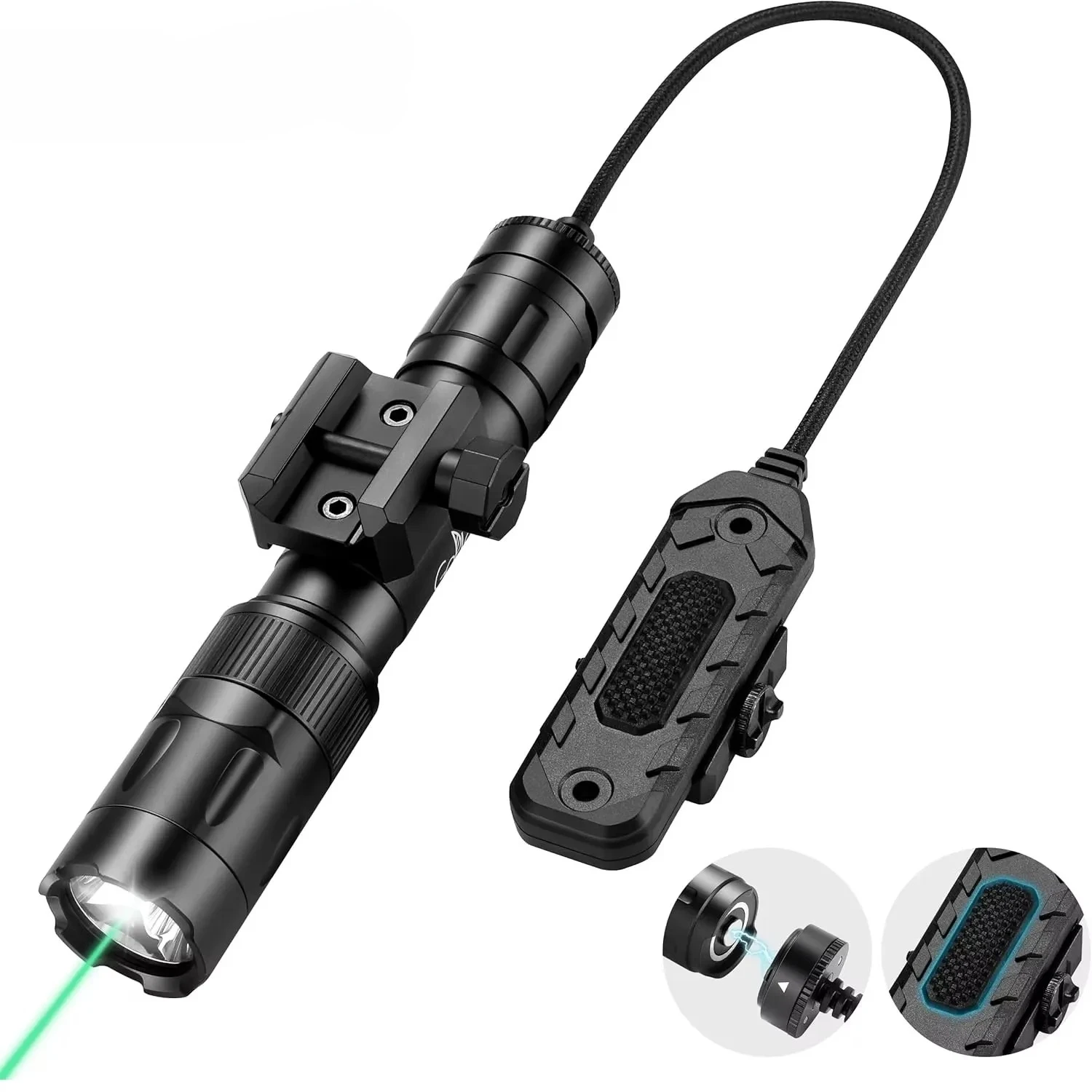 25000LMS LED Tactical Hunting Flashlight Green Light Combo Rifle Light Picatinny Rail Mount with Remote Switch