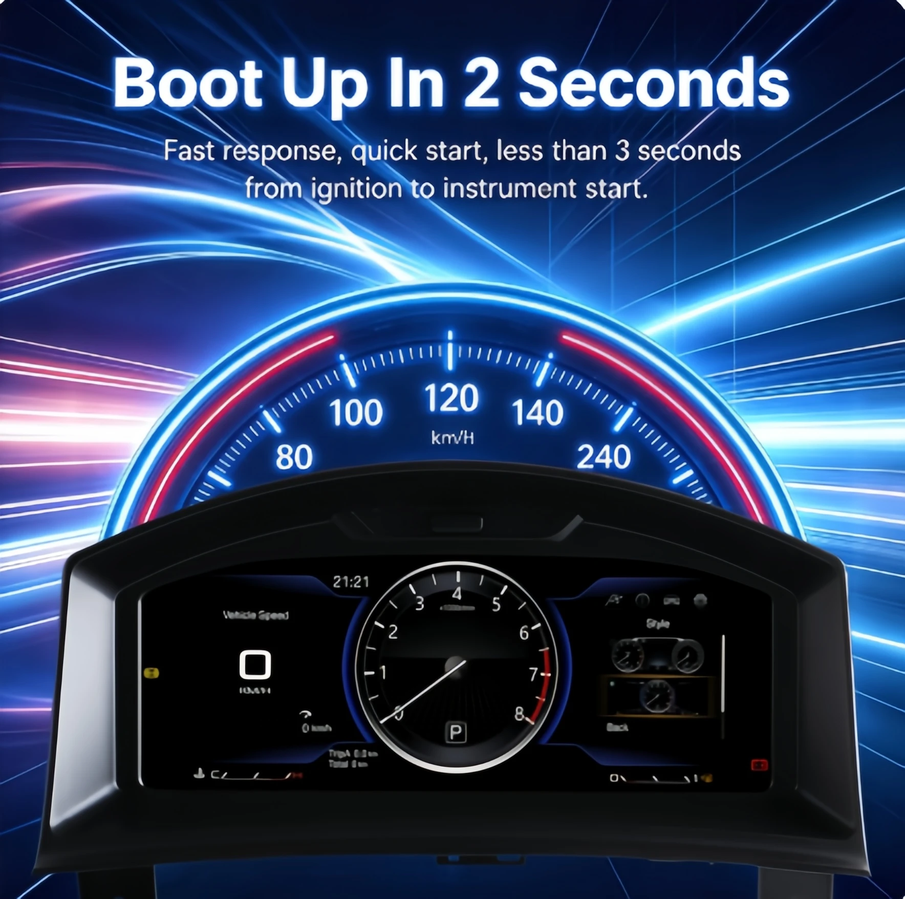 10.25-inch For Opel 2004-2014 LCD Digital Instrument Cluster Compatible With Android Auto and CarPlay Featuring a Speedometer