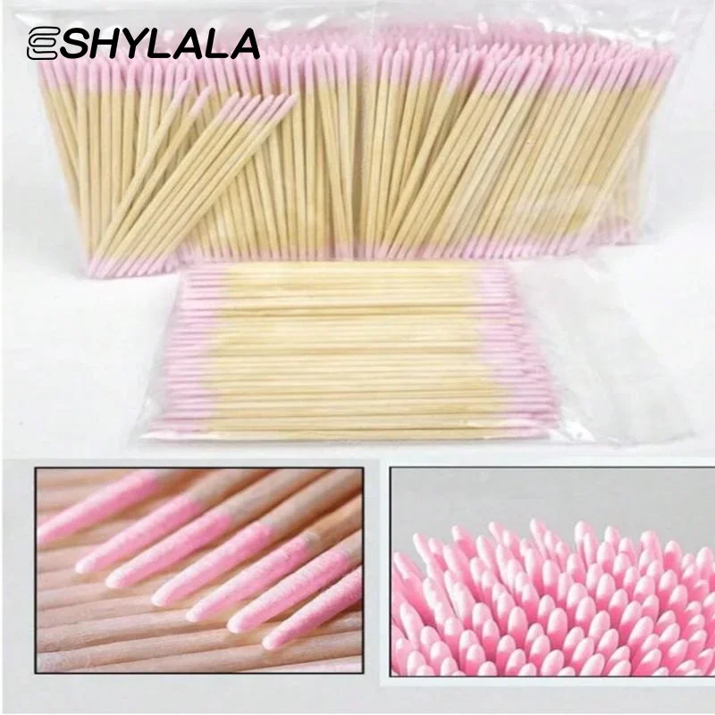 100/200/300/500 pçs prego cotonete de madeira de cabeça dupla varas de limpeza roxo duplo-ponto cabeça de algodão cotonete de limpeza removedor de esmalte