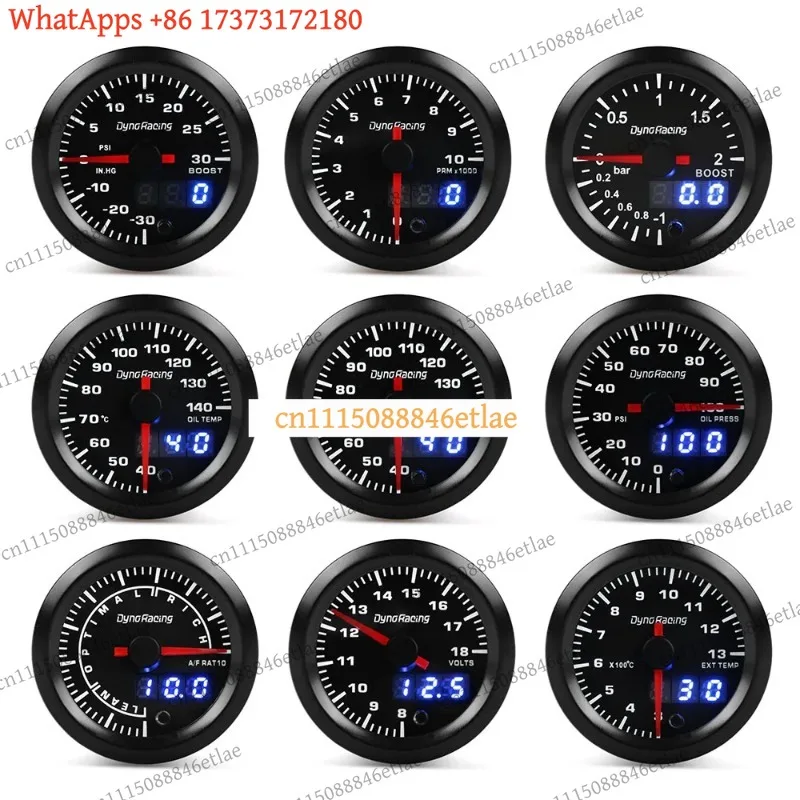 k3 7-Color LED Dual Display Auto Gauge 52mm 2 Inch Boost Oil Temp Water Temp Voltage Air Fuel Ratio Tachometer Performance Meter
