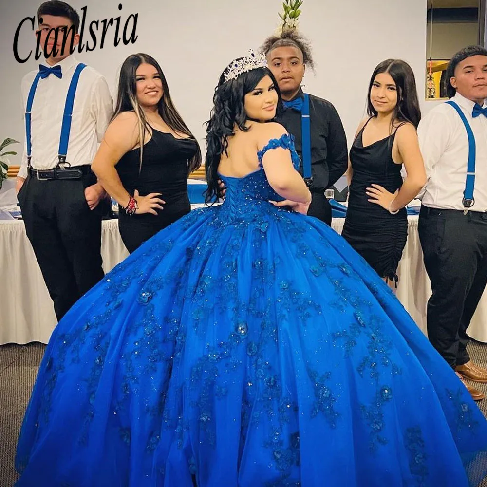 

Королевские синие платья Quinceanera, тюлевые кружевные аппликации, элегантное платье для выпускного вечера, платье для дня рождения, расшитое бисером, Vestidos