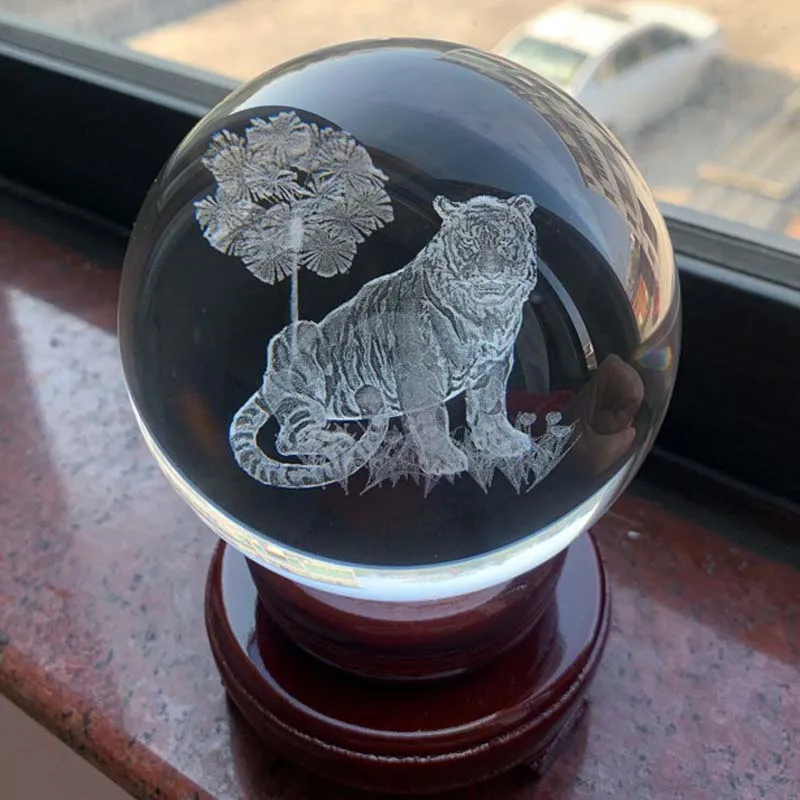 Geomantic omen master good luck talisman protective talisman 3D crystal tiger ball HOME SHOP COMPANY Feng Shui ornament