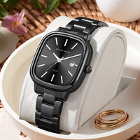 Hannah Martin Watch for Men Top Brand Black Stainless Steel Square Japanese Movement Business Minimalist Style Quartz Clock Male