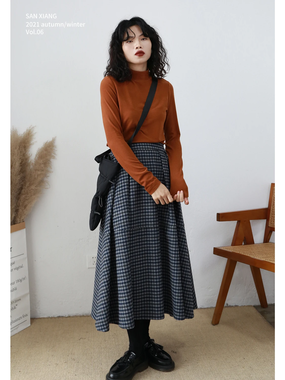 

Шерстяная клетчатая юбка с высокой талией в стиле ретро, женская 50, шерстяная зимняя новинка с бутоном цветка Ci, смесь полиэстера для поездок на работу