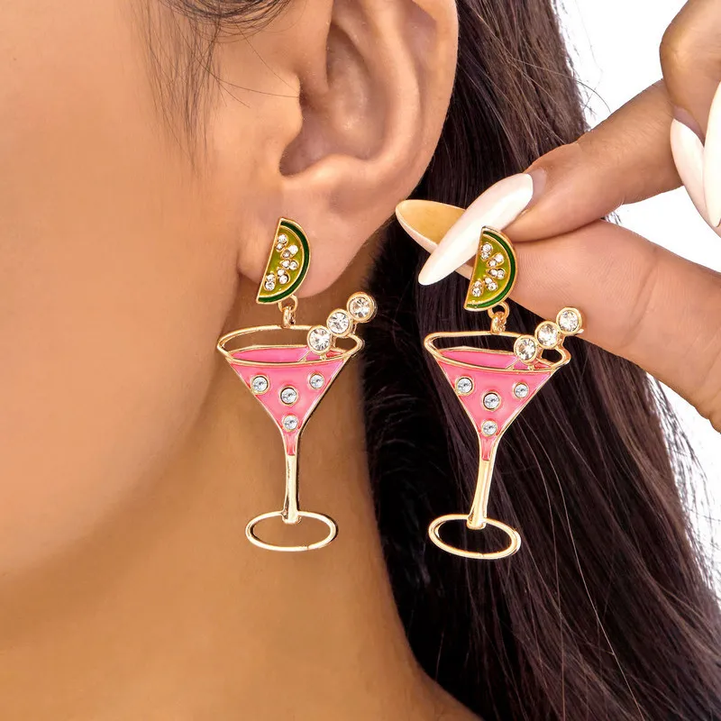 

Oil drop diamond pearl goblet earrings, women's fashion personality niche design earrings