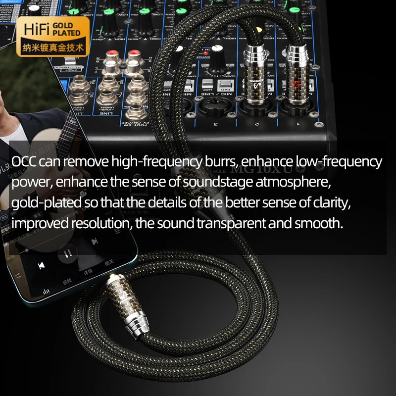 Cavo audio HiFi da 3,5 mm a doppio 6,35 mm Cavo OCC placcato oro da 3,5 a doppio 6,5TS di alta qualità per amplificatore telefonico