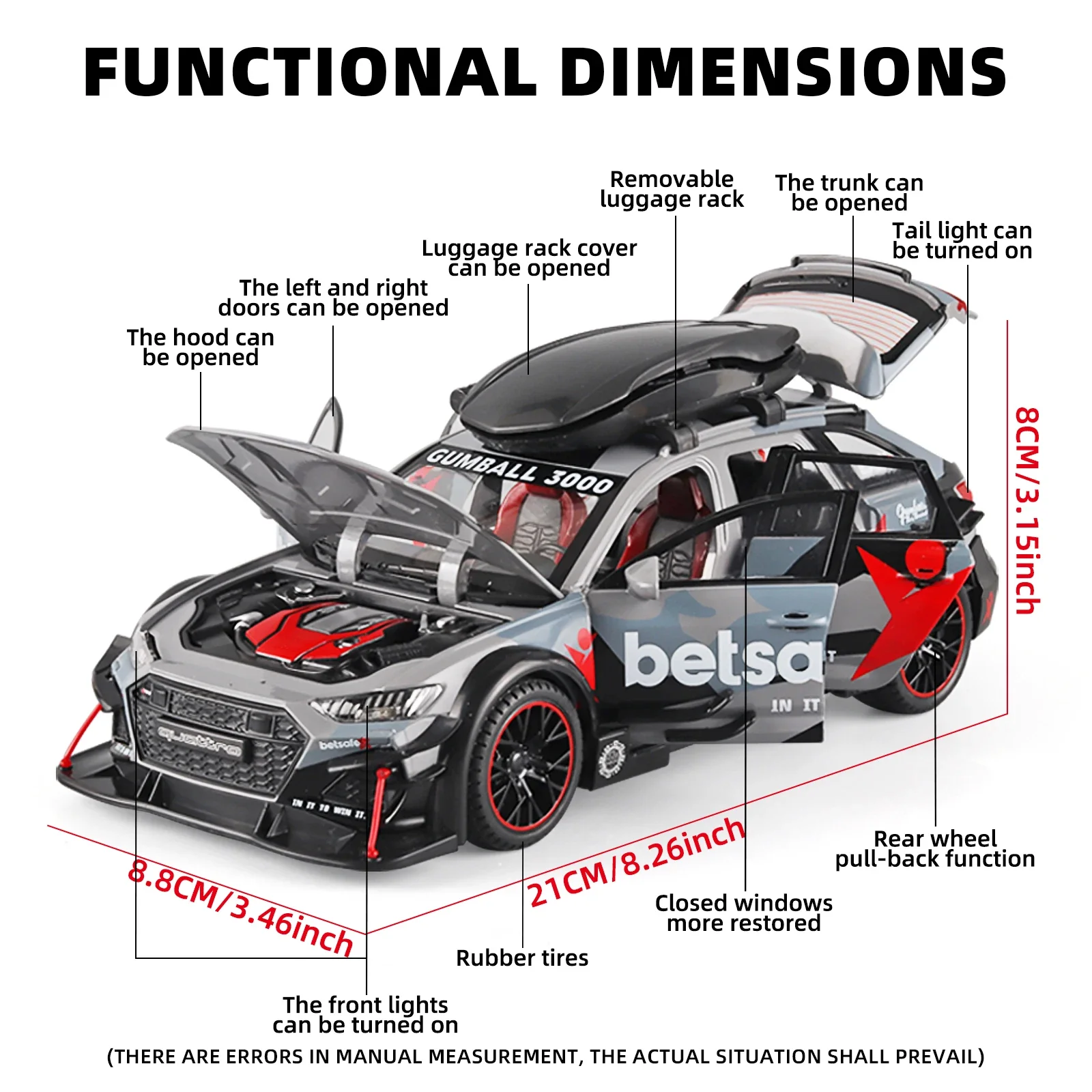 1/24 Audi RS6 veicoli modificati modello di auto giocattoli in lega pressofuso con tirare indietro la luce e il suono modello di auto ragazzi regali per bambini 1