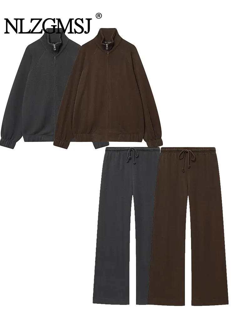 

NLZGMSJ Woman 2025 Autumn Winter Sweatshirt Pants Suits Zipper Loose Pullover Drawstring Trousers Chic Lady 2-piece Sets