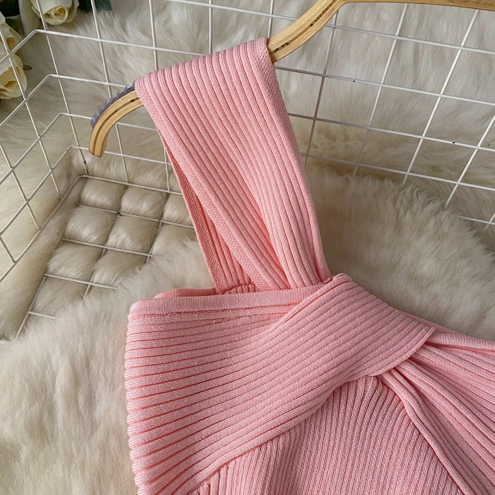 YuooMuoo Chic mode Sexy Wrap hanches une épaule robe tricotée femmes élégant noeud mince élastique moulante robe de soirée dame Vestid