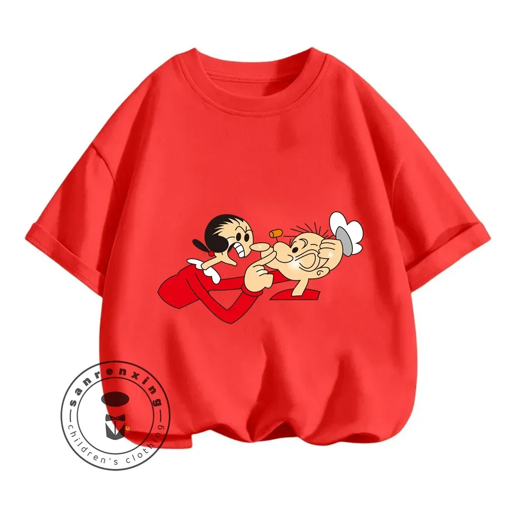 Adventure-Ready Popeye the Sailor Cartoon T-Shirts Solid Colors for Easy Mix Match Ideal for Energetic Kids Made with Love Care