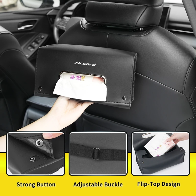 Car Seat Universal Square Tissue Storage Box PU Leather Paper Bag Accessories For Honda Type R Mugen Power Civic 4d 10th Gen view 3