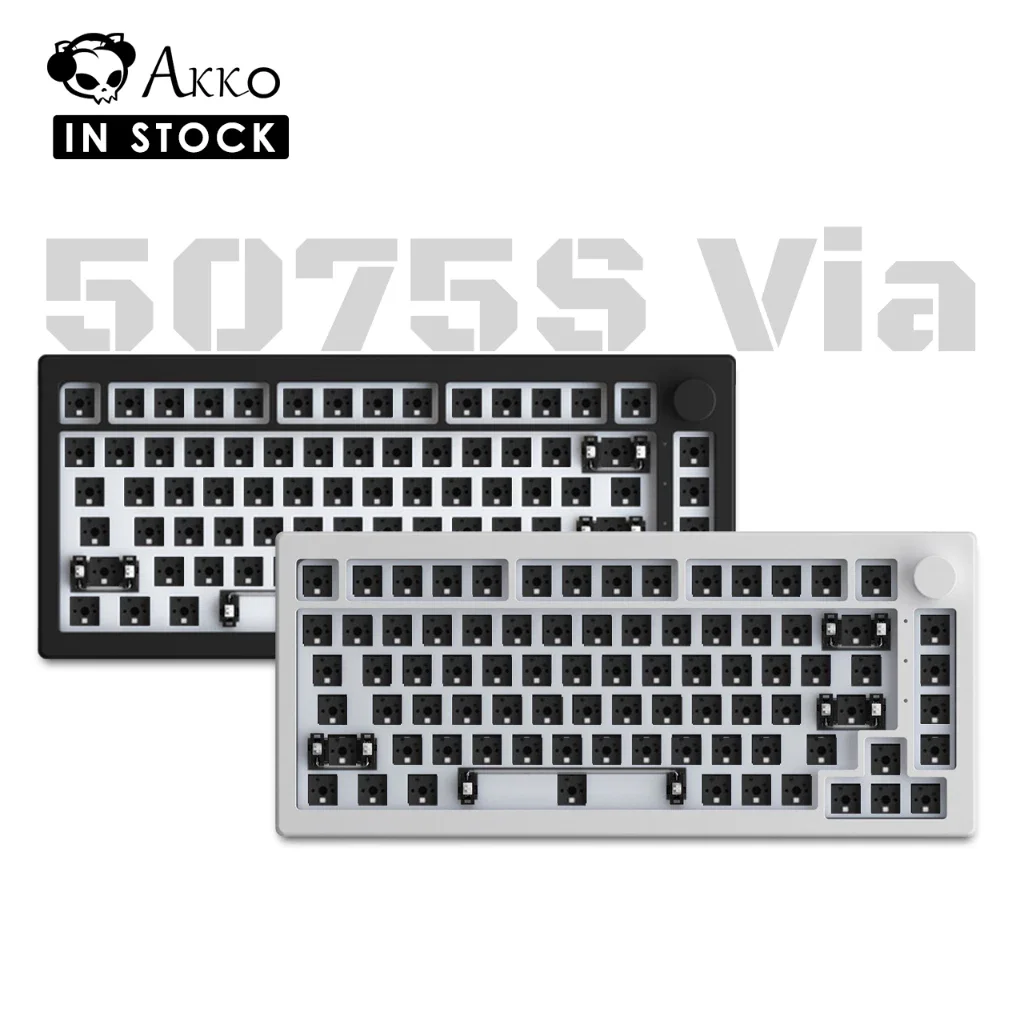 Akko-Kit de teclado mecánico para juegos, dispositivo retroiluminado RGB personalizado de 5 pines, Hotswap, diseño 5075 con perilla Barebone, 75% S