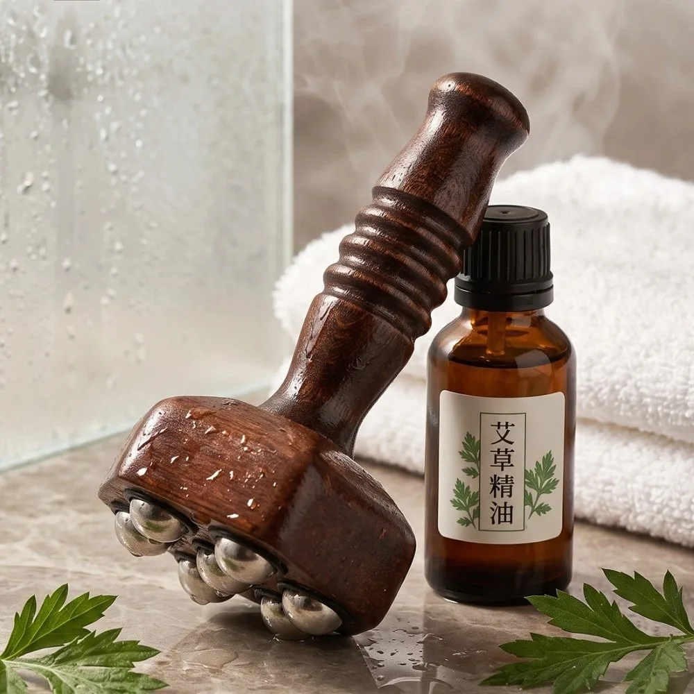 Wood Massage Roller Hand Grip Handle Multi ball Head Body Massager Metal Ball Roller Polished Surface Handheld Massager