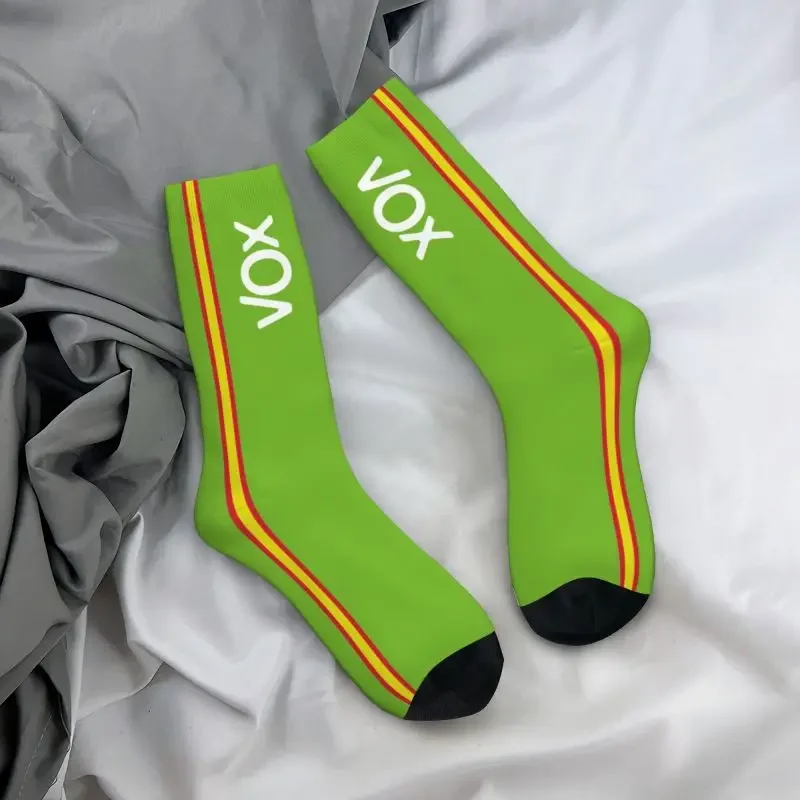 Cute Spain Vox Stripe Flag Socks Men Women Warm 3D Printed Spanish Political Party Sports Football Socks