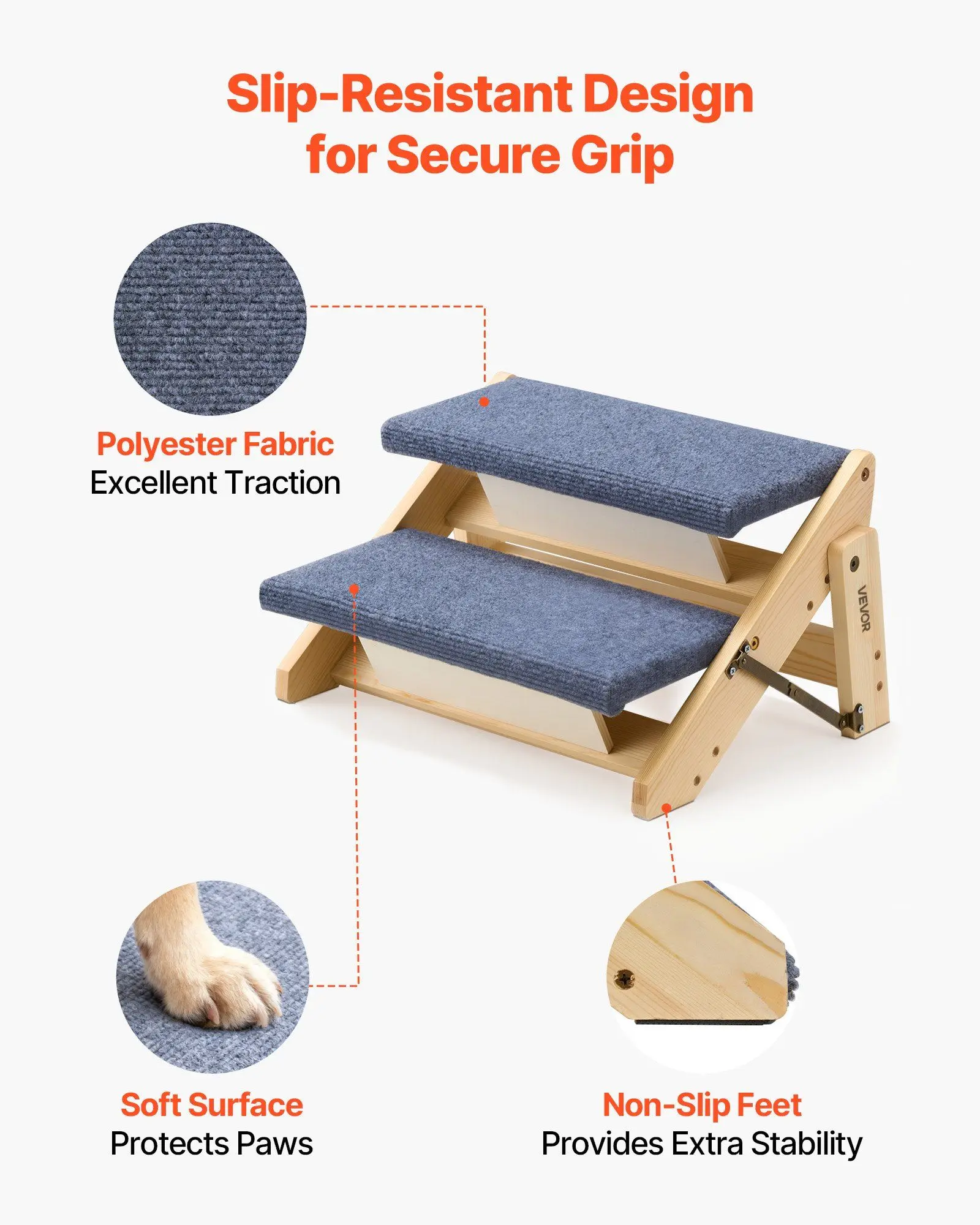 Wood Pet Stairs, 2-Step Dog Stairs for Beds, Sofa & Cars, 110lbs Load Capacity, Floded Flat Design, Stable & Sturdy Cat & Dog Step Ladder for Small Medium Large Older Pet Puppy Essentials