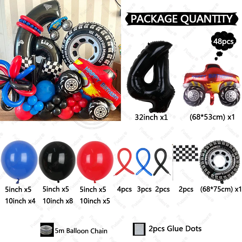 53PCS Racing Car Theme Balloon Column BOY Birthday Party Decoration Supplies 40inch Foil Number Baby Shower Helium Globos