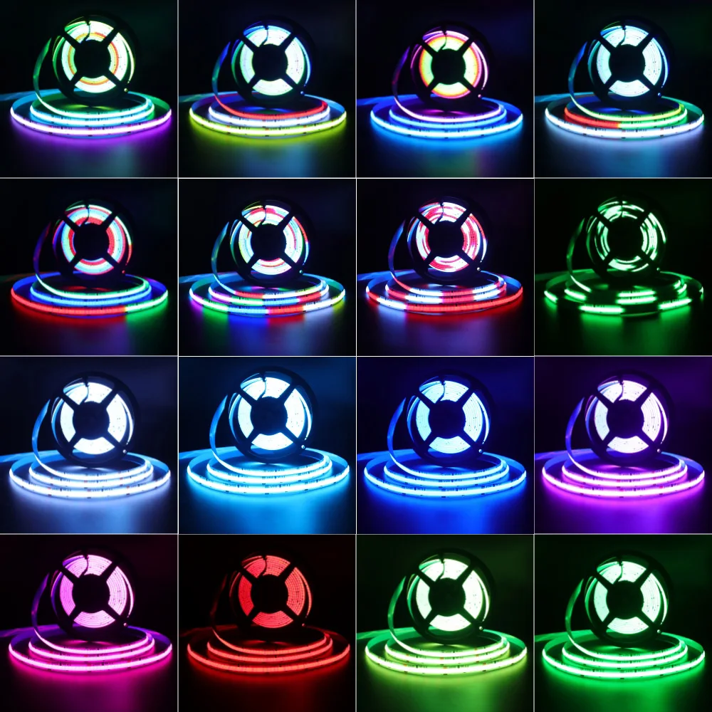 12V 24V WS2811 RGB COB LED Strip Light Wifi Bluetooth-compatible Remote Control Power Kit 720 LEDs Flex Tape Dimmable Decoration