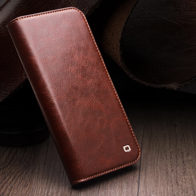 Qialino Brand Genuine Leather Flip Phone Cover Cases For Iphone 14 15 16 13 Pro Max Plus Real Cowhide Case Kickstand Card Pocket