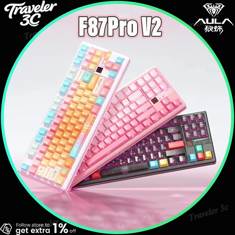 

NEW AULA F87ProV2 Wireless Tri-mode Mechanical Keyboard 0.125ms Gasket 12000mAh PC Esports Laptop 87Keys Gaming Keyboards PC