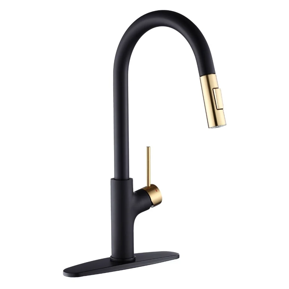 

Modern Designer Design Black Kitchen Faucet Single Handle Pull Out With Spray Rotating 360 Degree Kitchen Faucet