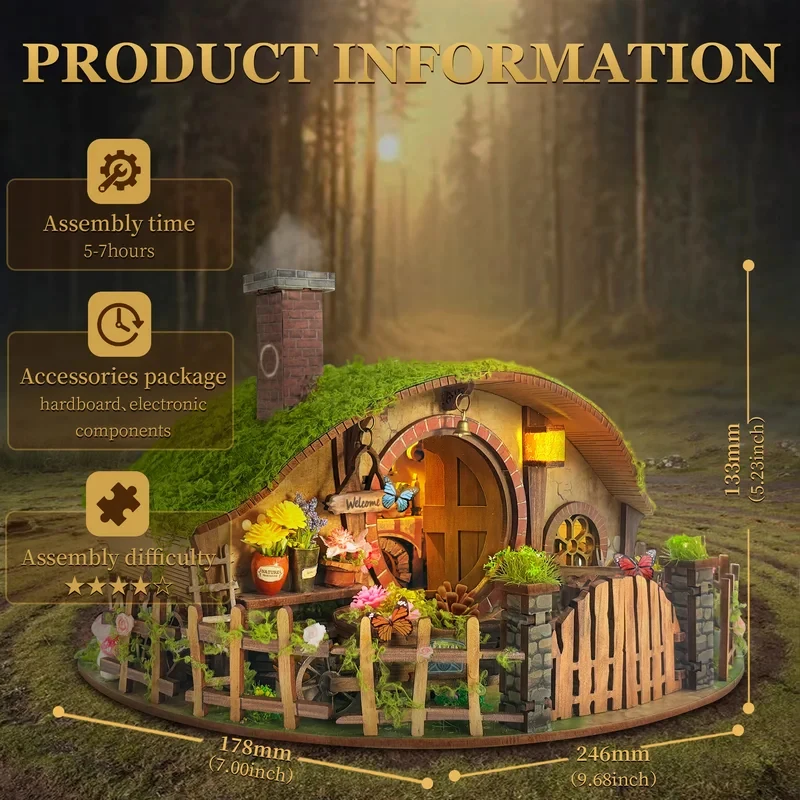 

OUZEY DIY Wooden Miniature Dollhouse Model Kit Casa Magic Ring Handmade Doll Houses with Furniture Best Friends Birthday Gift