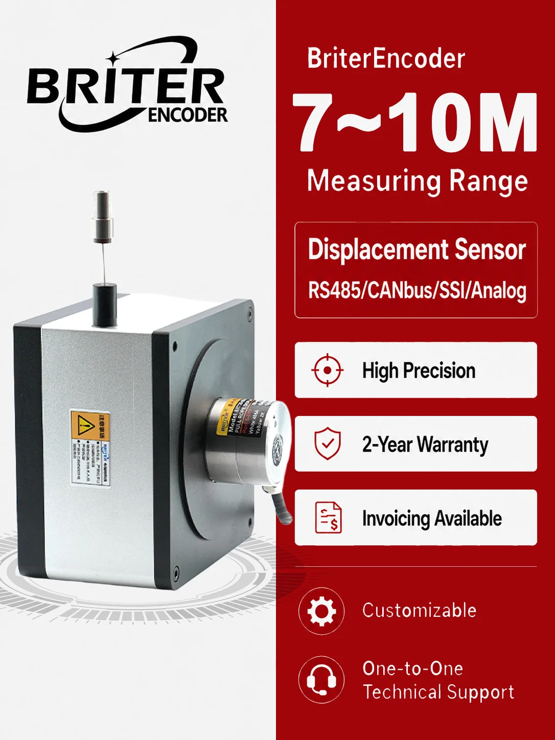 

7~10M Waterproof Linear Wire Encoder – HighPrecision LongRange, RS485 SSI Analog Interfaces for Position Change Measurement