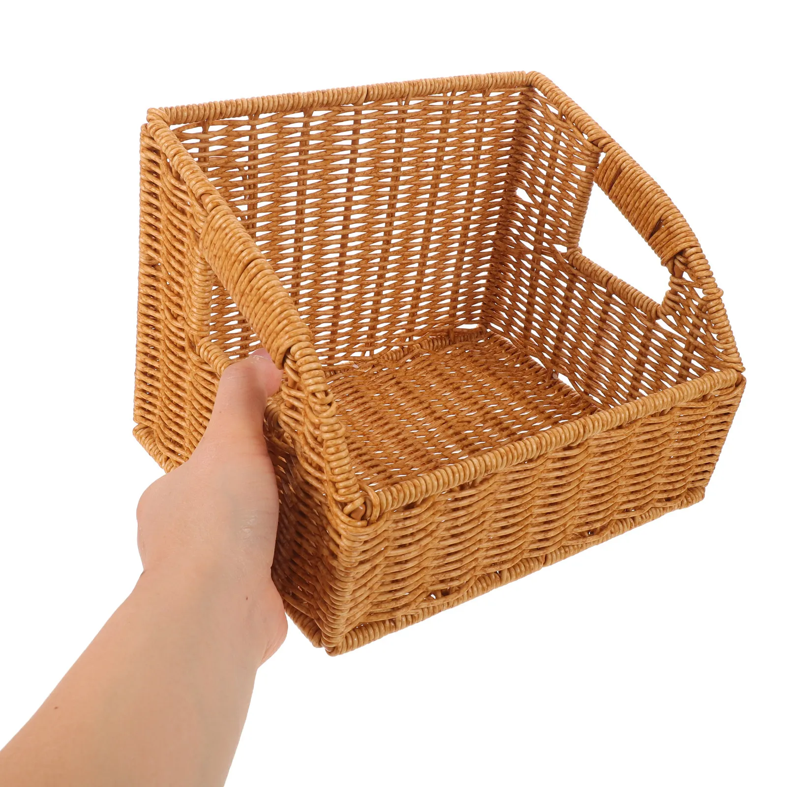 Magazine Newspaper Storage Basket Rectangle Imitation Rattan Weaving Organizer for Books Office Documents Desktop Shelf