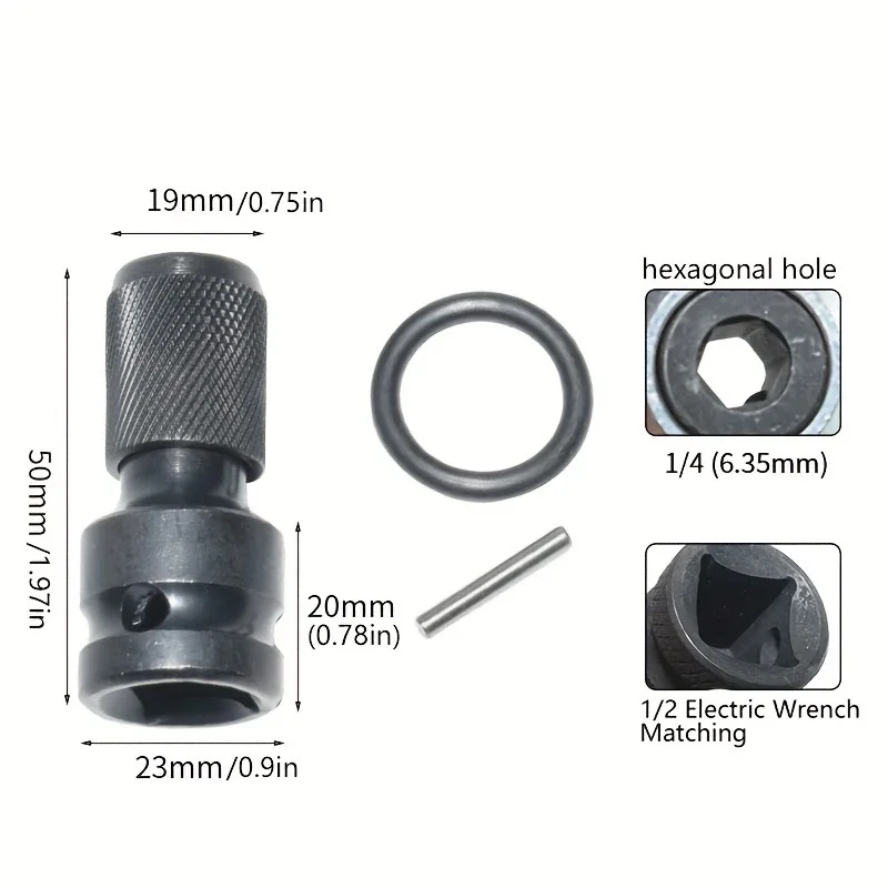 1/2 quadrado para 1/4 hexágono catraca manga chave de impacto conjunto adaptador chave conversor unidade