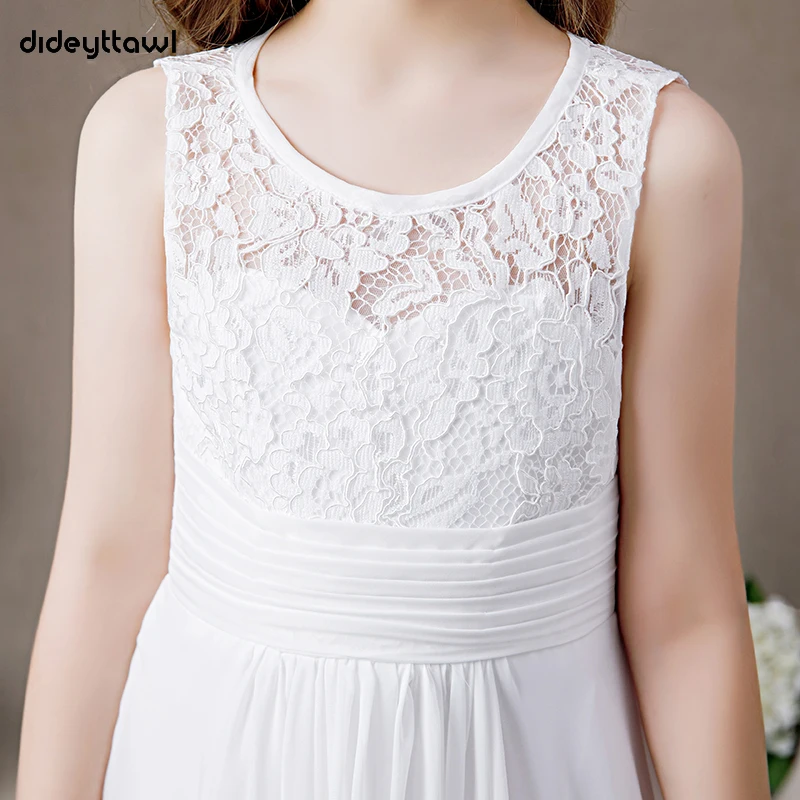 Dideyttawl branco chiffon rendas vestidos da menina para o casamento 2023 sem mangas concerto júnior vestidos de dama de honra festa aniversário elegante