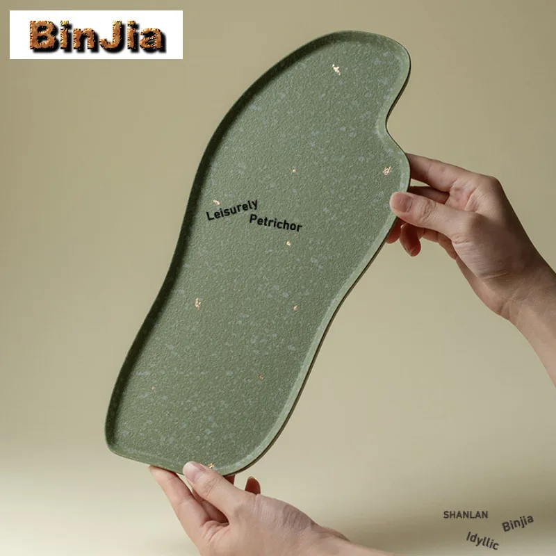 

Посыпанная золотистая зеленая грубая керамика, поднос для чая, послеобеденный чай, десертная тарелка, доска для хранения кофе, коврик для чайника, посуда для сервировки, ремесла