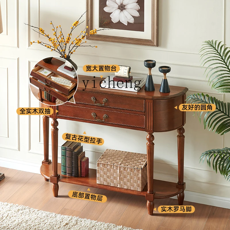 YFY  American solid wood entrance table retro living room entrance entrance  cabinet semicircular aisle corridor  storage table