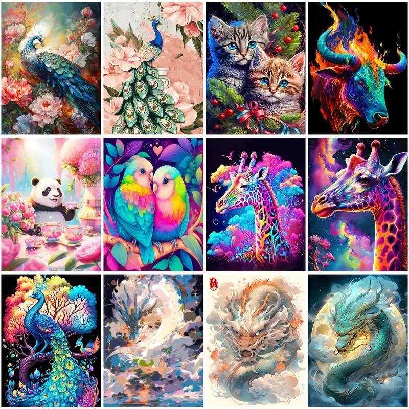 CHENISTORY DIY Painting By Numbers Dragon Peacock Animals Kits Coloring By Numbers Unique Gift Home Wall Art Decor 40x50 Artwork