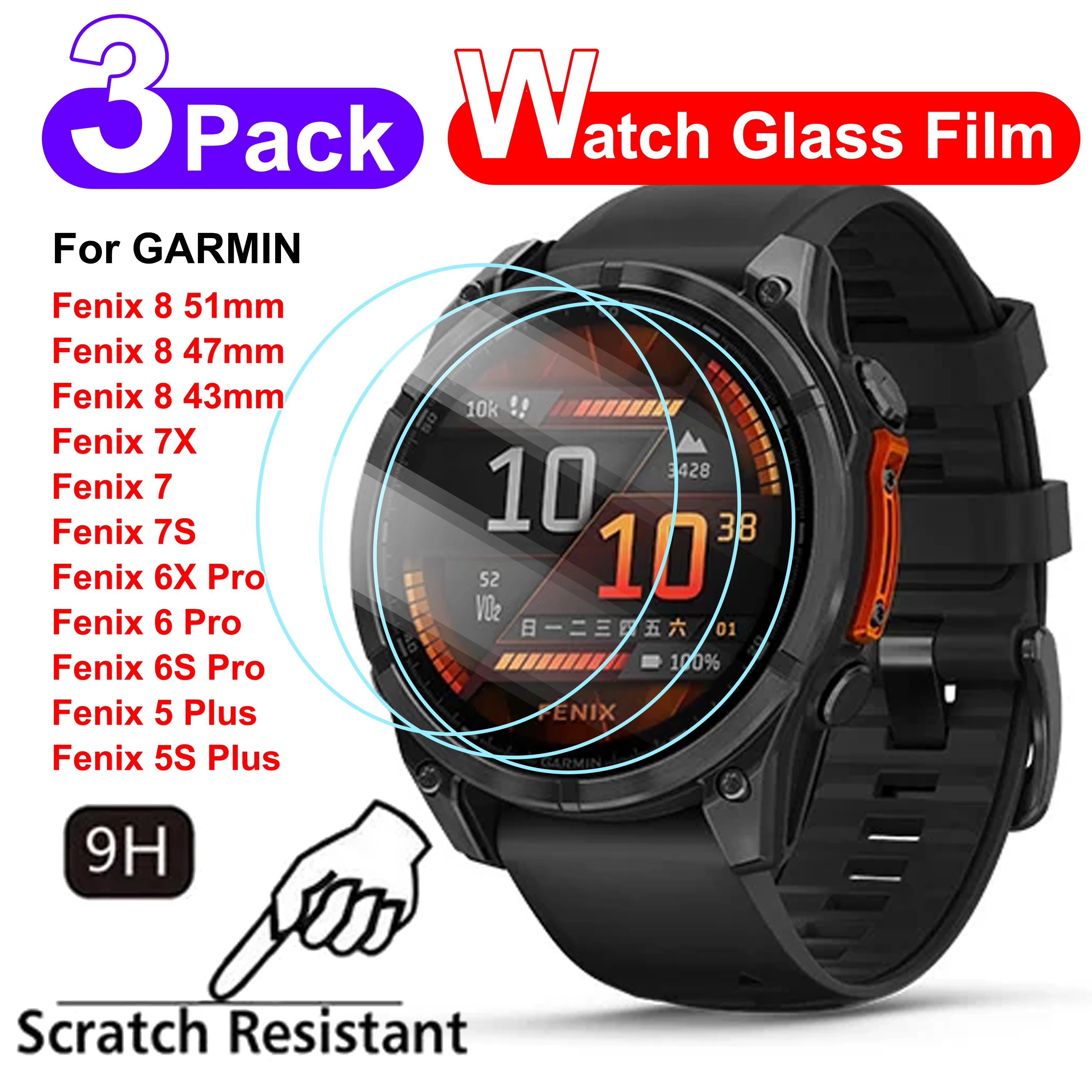 9H Tempered Glass For Garmin Fenix 8 7X 6X Pro 7 6 7S 6S 5 5
