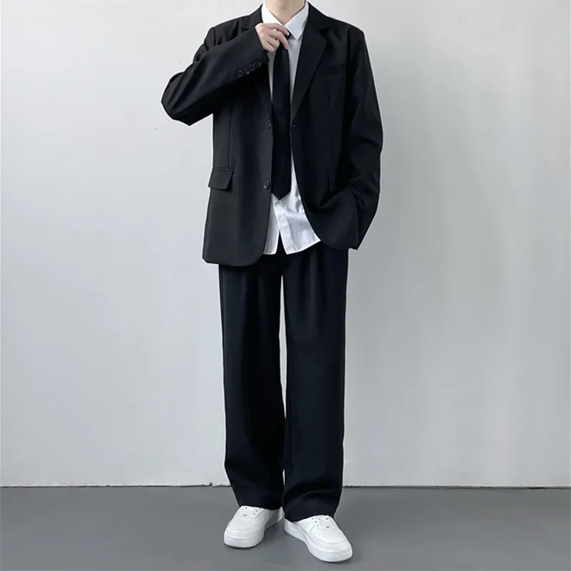 Casual Leisure Men's Suit Set High School Style JK Uniform Outerwear Versatile Polyester Fiber Standard Fit Two Button Decora...