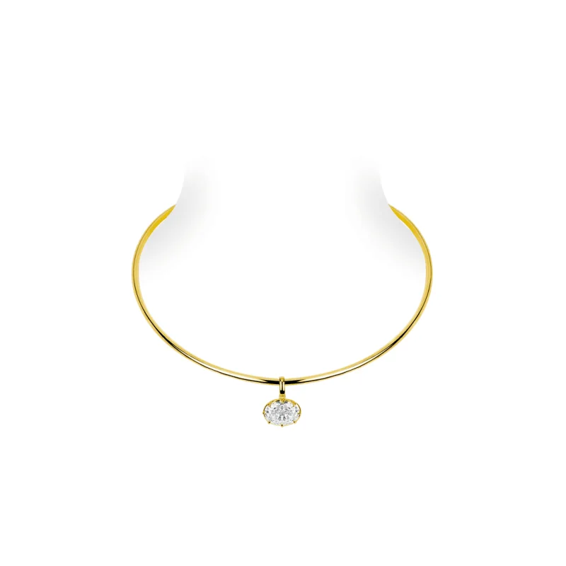 

Bellux Pendant 925 Silver Plated 18k Gold Synthetic Zircon Gold Necklace White Pigeon Egg Choker