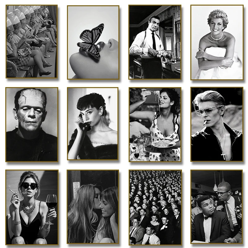Black and White Vintage Sexy Woman Man Smoking Actor Photography Poster Canvas Painting Print for Living Room Home Decor