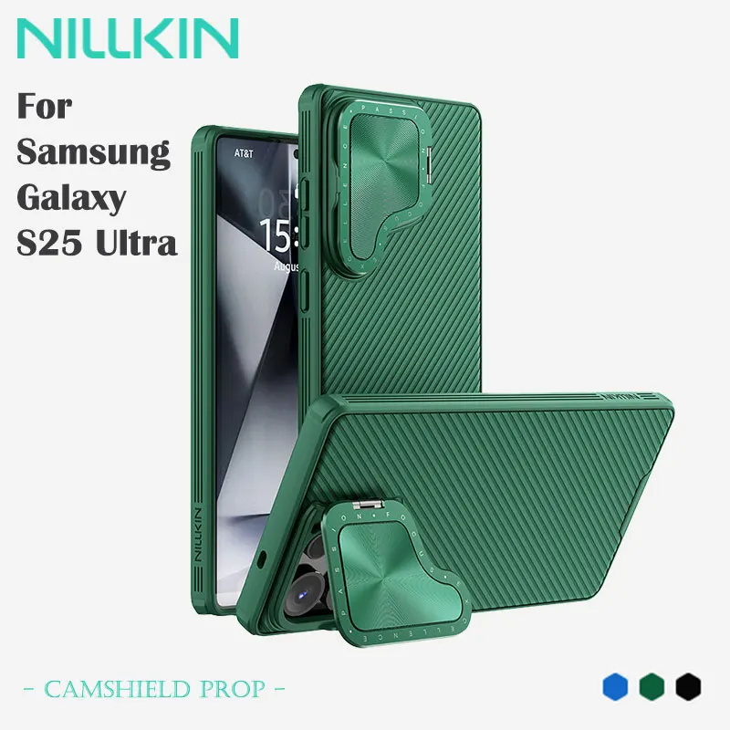 NILLKIN Magnetic Case for Samsung Galaxy S25 Ultra, Skin-Friendly, Anti-Slip, Anti-Shock, Anti-Drop, Flip Lens Cover Stand