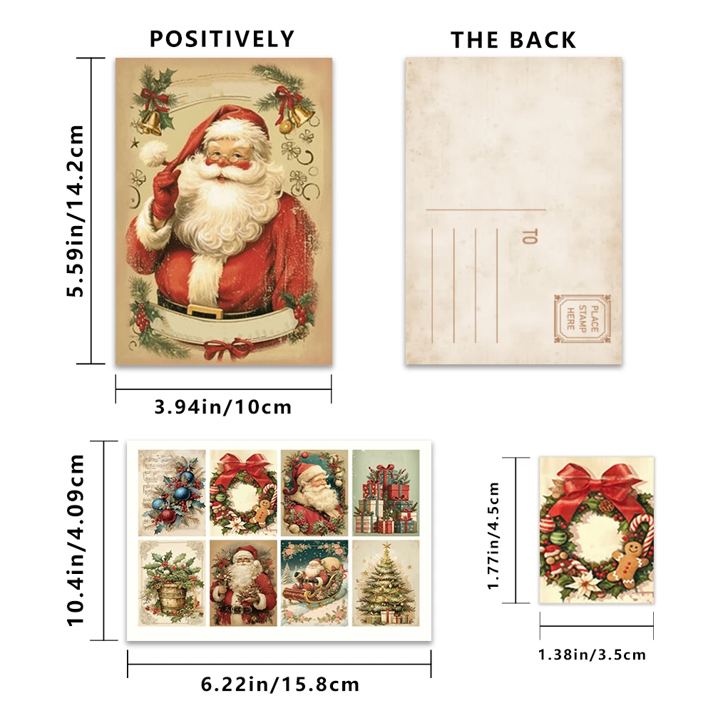 48-teiliges Retro-Weihnachts-Postkarten-Set - mit Aufklebern, Weihnachts-/Jubiläumsgeschenke, Sammlerstücke, geeignet zum Verschenken. – Detail 5