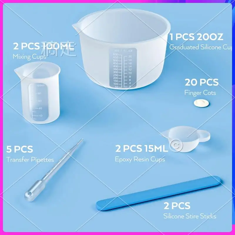 AOAO-Large Silicone Resin Measuring Cups Tool Kit - Reusable 600Ml & 100Ml Measure Cup, Silicone Stir Sticks Pipettes, Durable