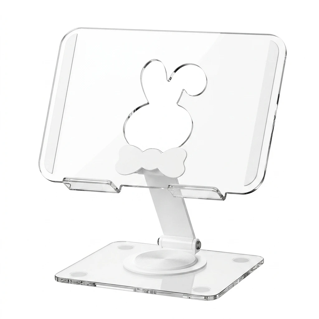 Tablet Stand Acrylic Foldable Rotating Holder 360 Degree Cute Rabbit Design for Home Office Study Travel Desk Support