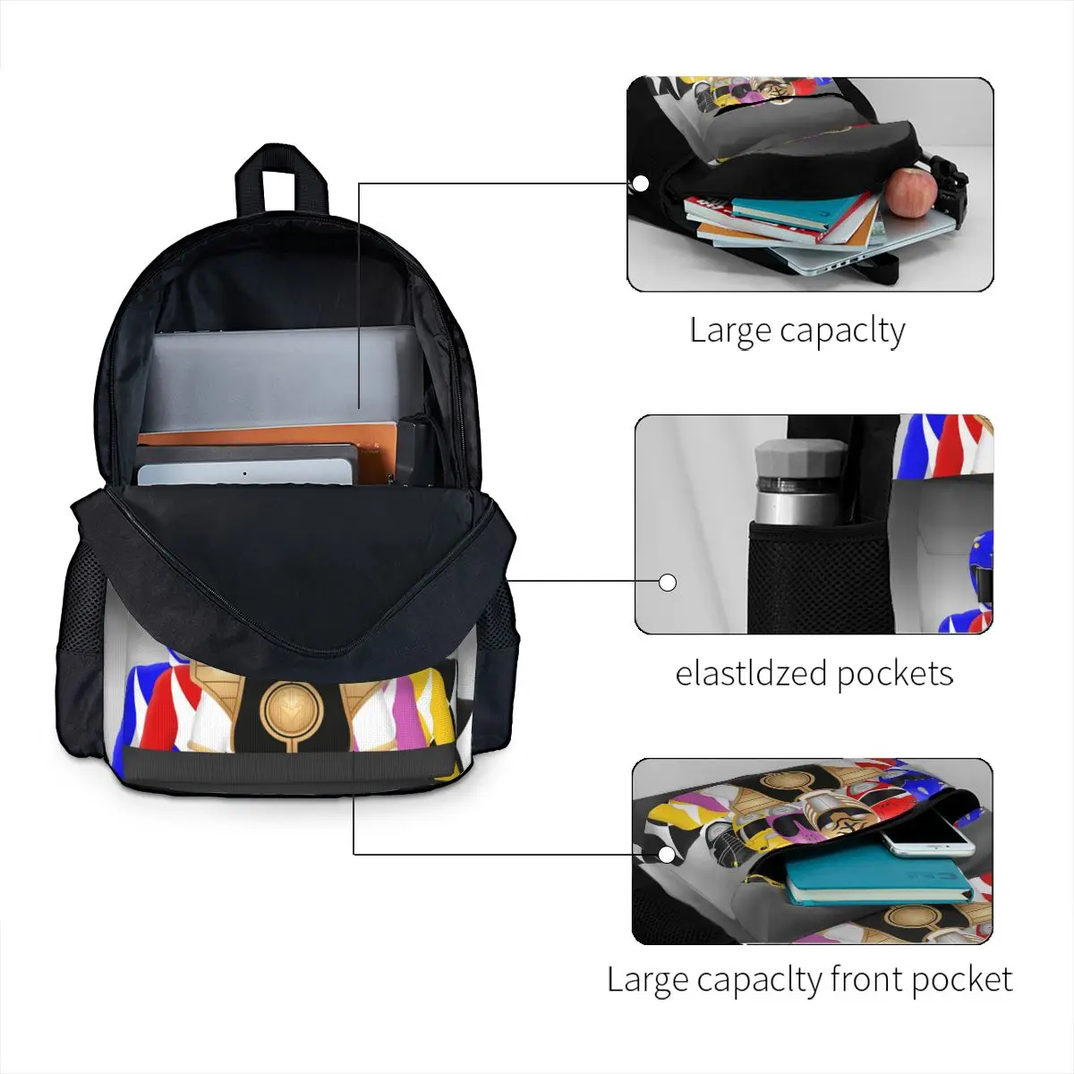 Mighty Morphin Power Ranger Mochilas para Meninos e Meninas, Estudantes Sacos Escolares, Bookbag Dos Desenhos Animados, Mochila De Viagem, Bolsa De Ombro