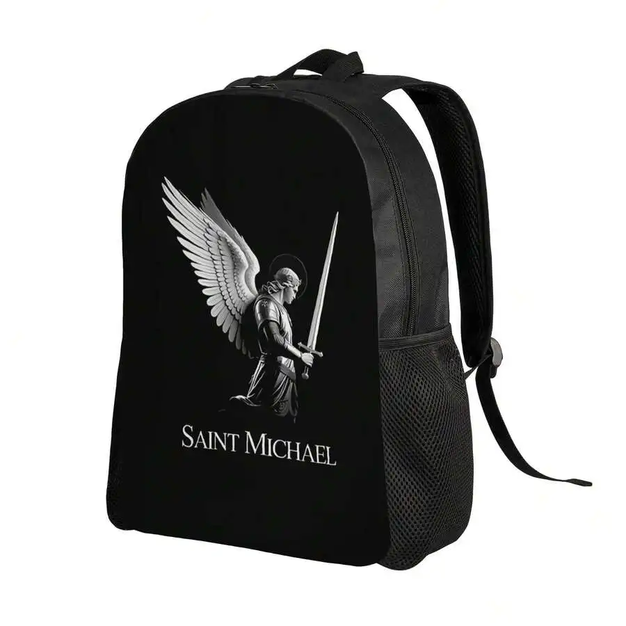 

Saint Michael Archangel Print Black Backpack For Adults, Large Capacity Laptop Bag, Casual Vintage Style