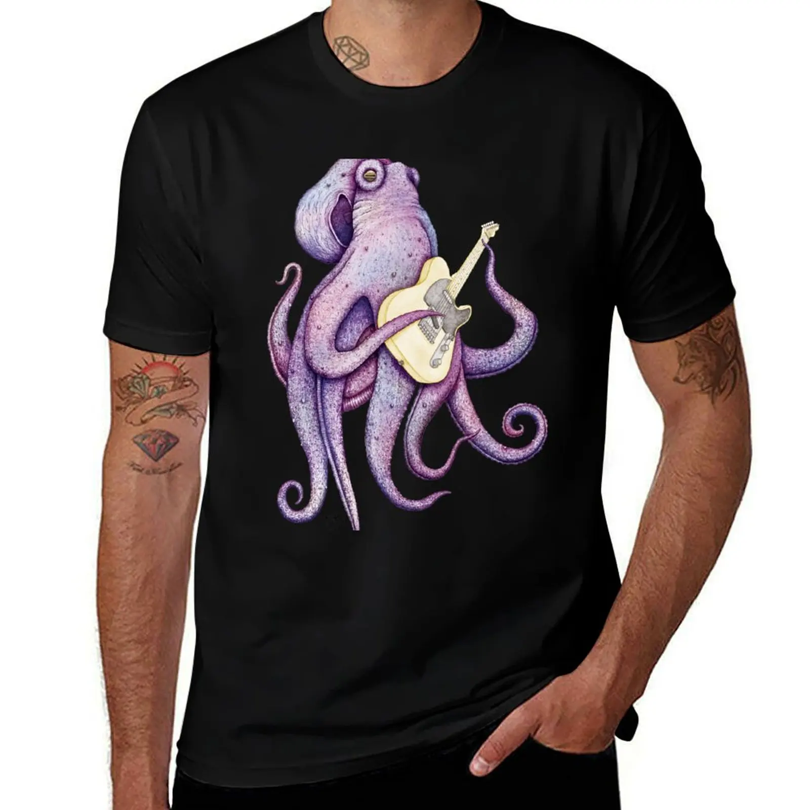 POLAH - the axe wielding Octopus (on black) T-Shirt luxury t-shirt sweat hippie clothes heavyweight t shirts for men