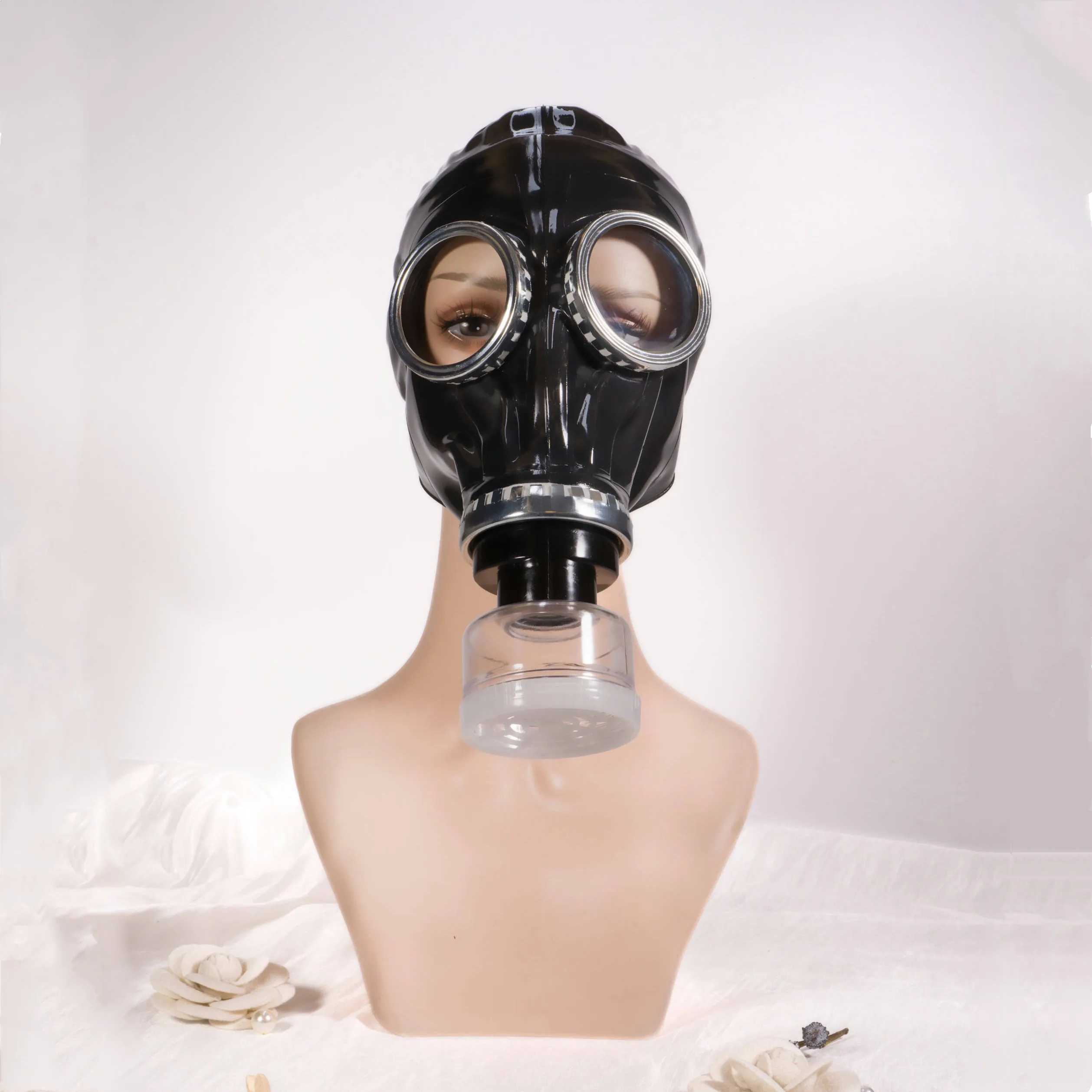 Latex Head Mask Ghost Face with Breathing Control Bag Negative Pressure Bottle Cosplay Accessory for Halloween Masquerade Party