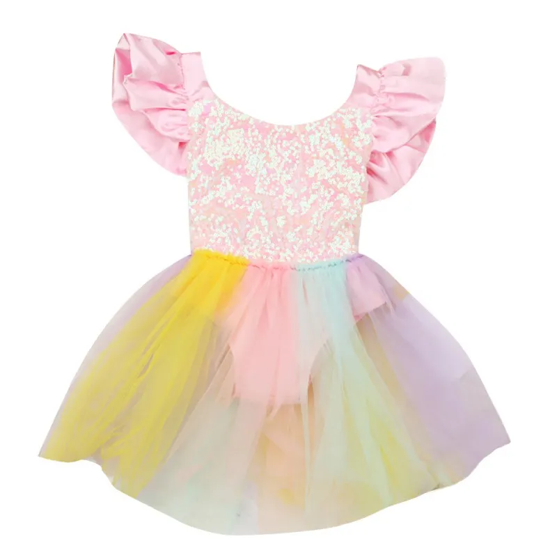 Girls Sequin Clothes Summer Casual Dress 1-3Yrs Cute Baby Birthday Vestidos Mesh Wedding Party Princess Dresses for Kids