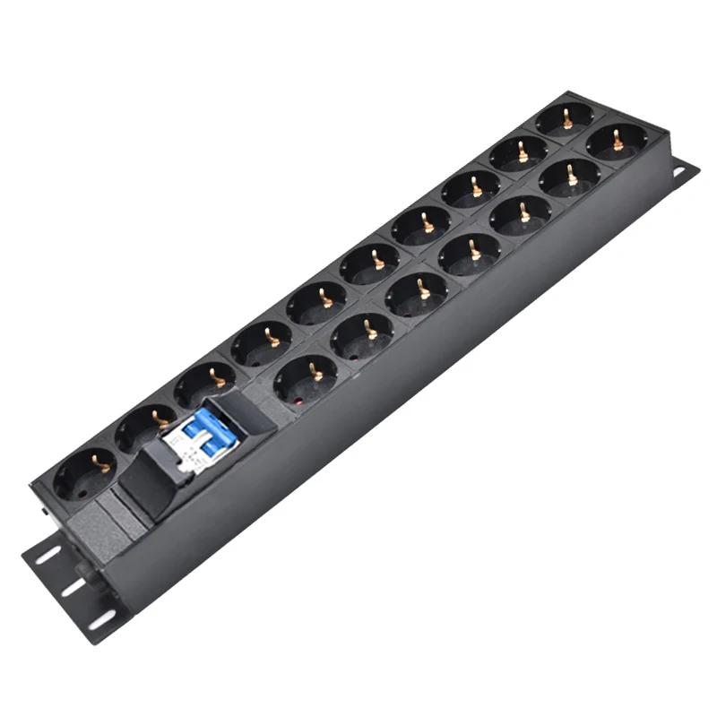 Cabinet Mount PDU power strip distribution unit 17 Way EU Outlet Socket Break Switch 2meter iec C14 EU Plug Aluminum alloy shell