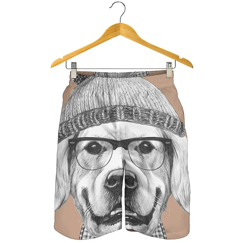 Golden Retriever Portrait 3D Print Beach Shorts Animal Dog Pattern Surf Board Shorts Cool Short Pants Men Summer Swimming Trunks