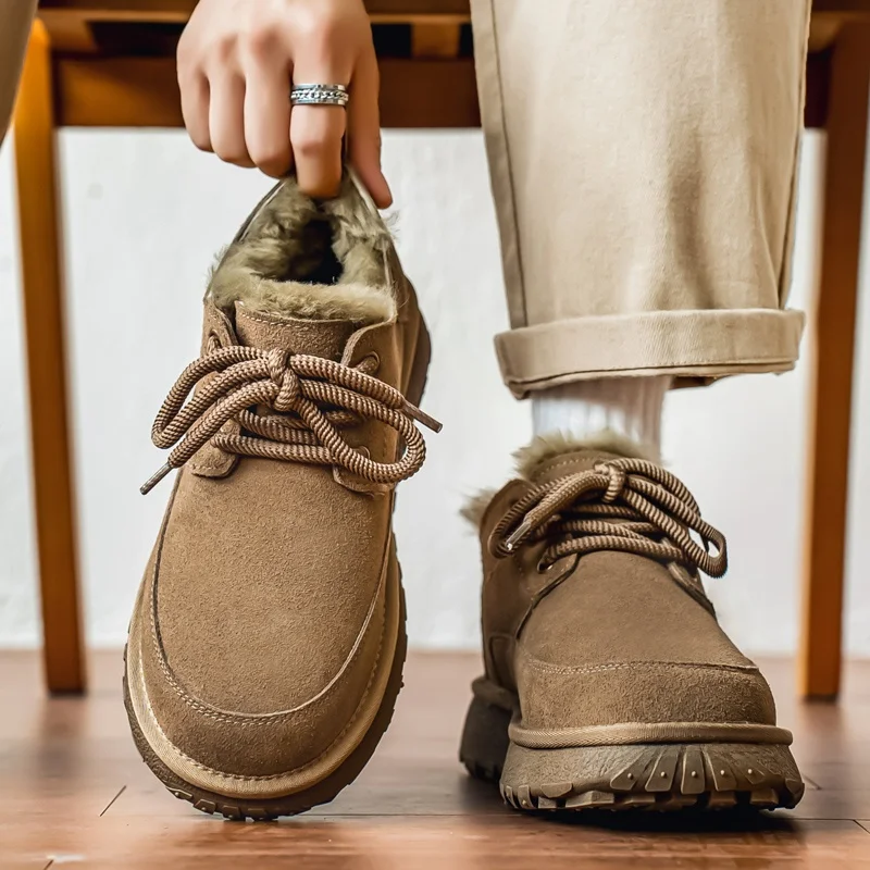 

Теплые шерстяные кожаные мужские ботинки Thi Bot, зимние ботинки, зимние теплые меховые ботинки из натуральной кожи Cotton oes, повседневные ботинки