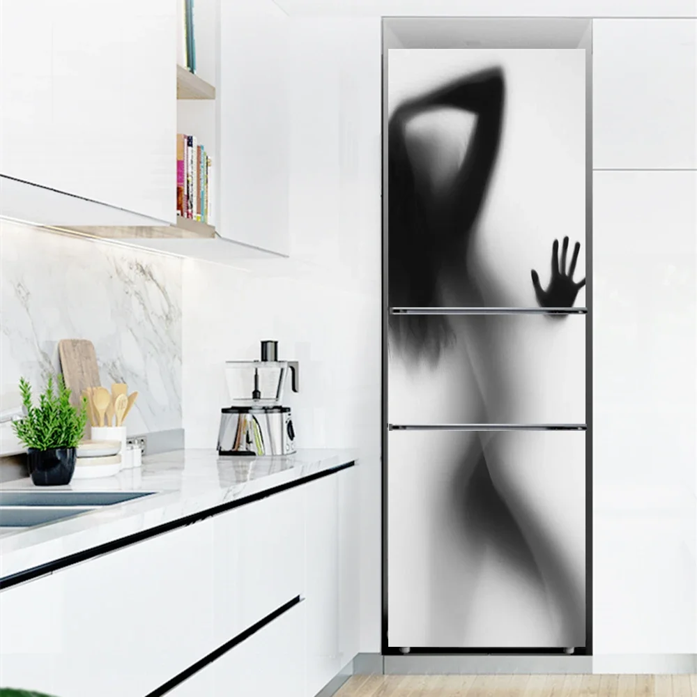 Pure White Minimalism Fridge Sticker Double Door Wrap Kitchen Wallpaper Accessories Art Refrigerator Modern Wall Stickers Murals