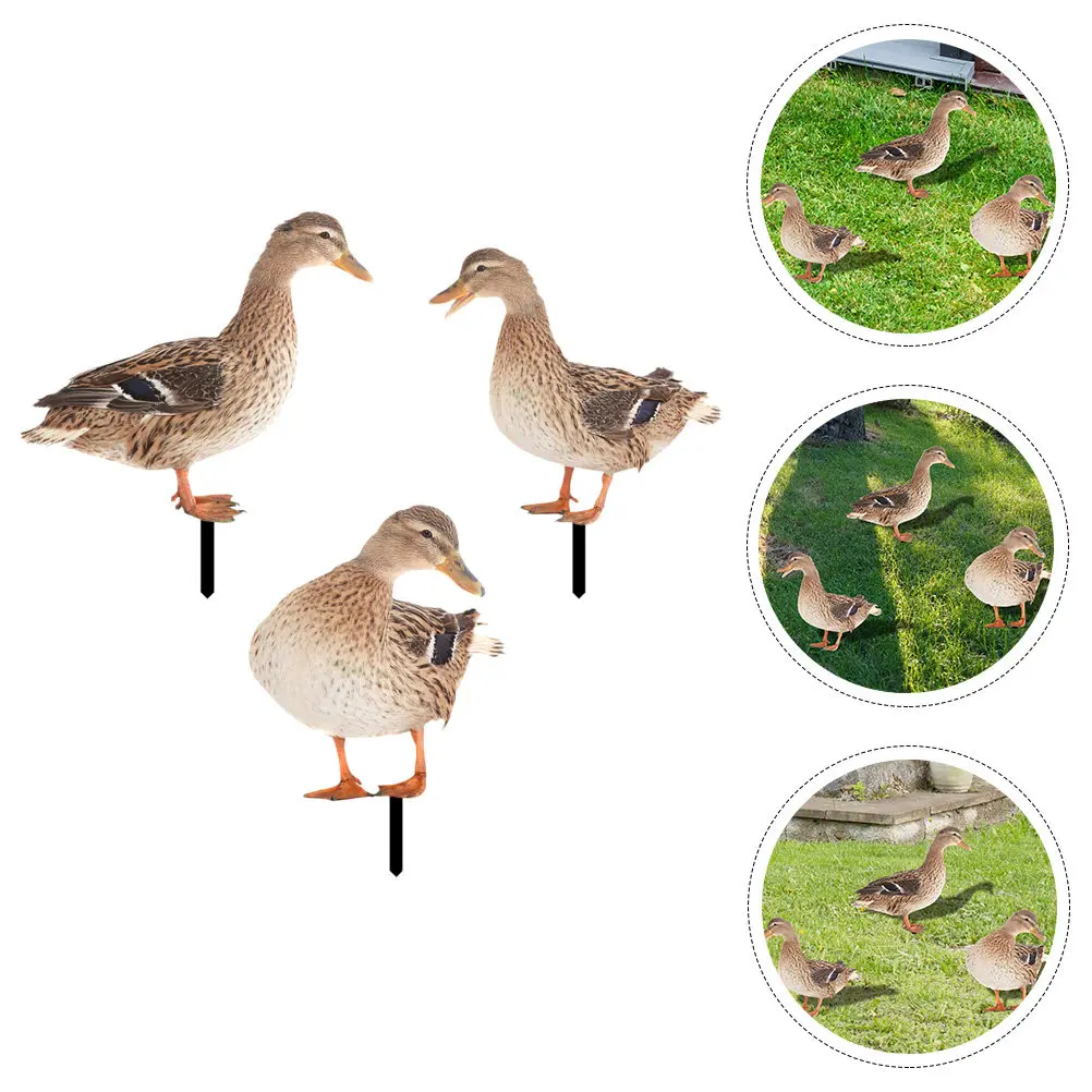 3Pcs Garden Decorative Stakes Flower Yard Art Acrylic Duck Ground Ornament Yard Sign Outdoor Lawn Insert Yards Art